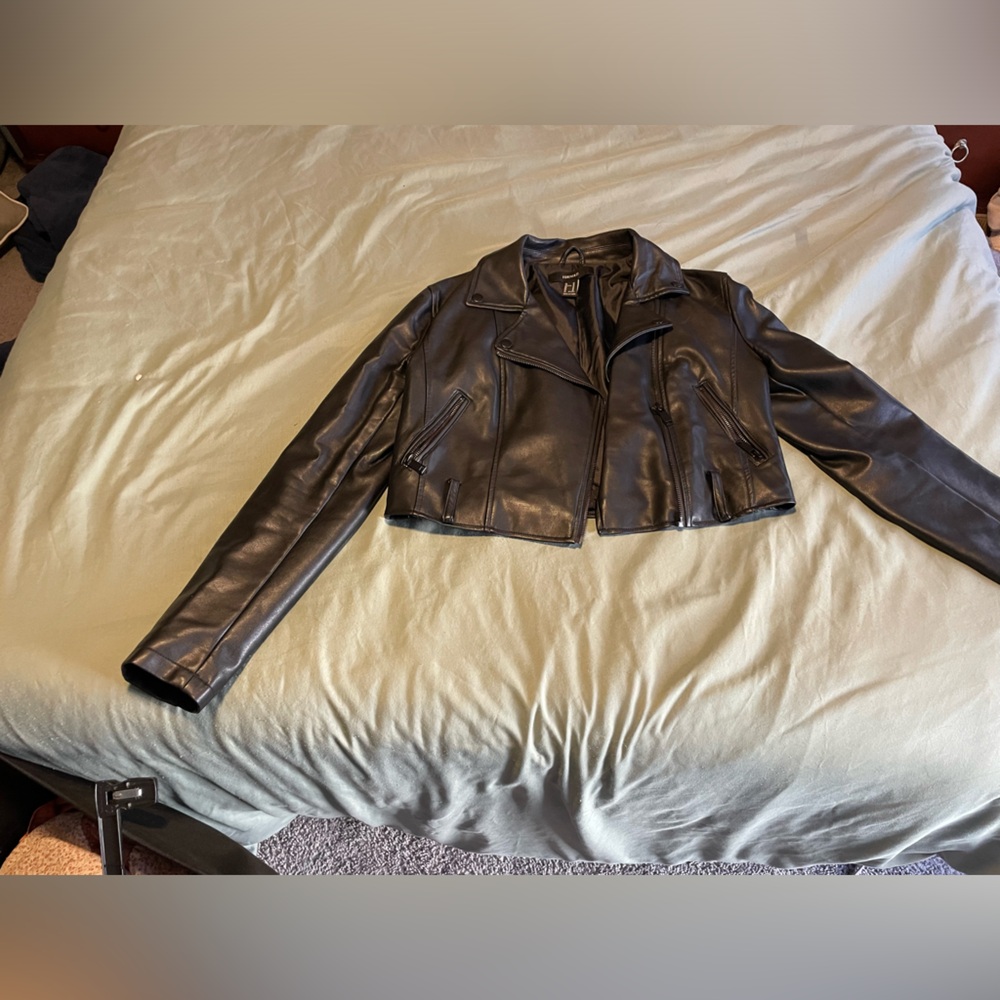 Vegan leather cropped jacket